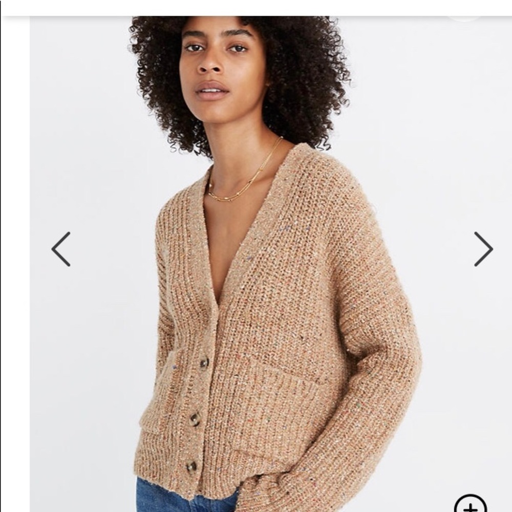 Speckled ribbed cardigan sweater